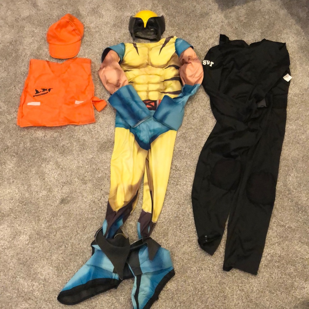Wolverine costume with blaze orange hunter costume and SWAT black costume